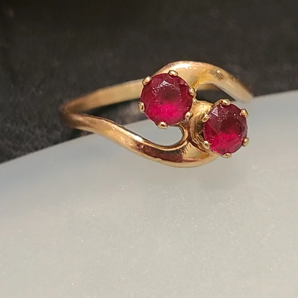 Golden Ring With Rubies 10K - Picture 3 of 10